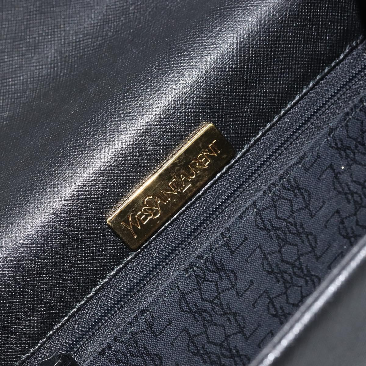 SAINT LAURENT Shoulder Bag Leather Black Gold Auth fm5171