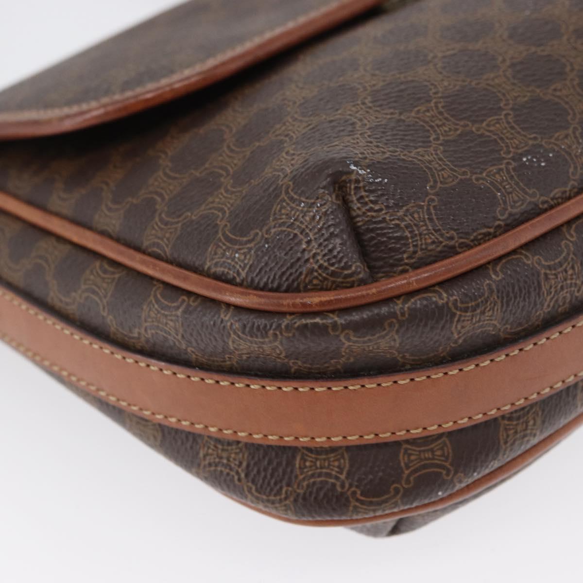 CELINE Macadam Canvas Shoulder Bag PVC Leather Brown Gold Auth fm5173