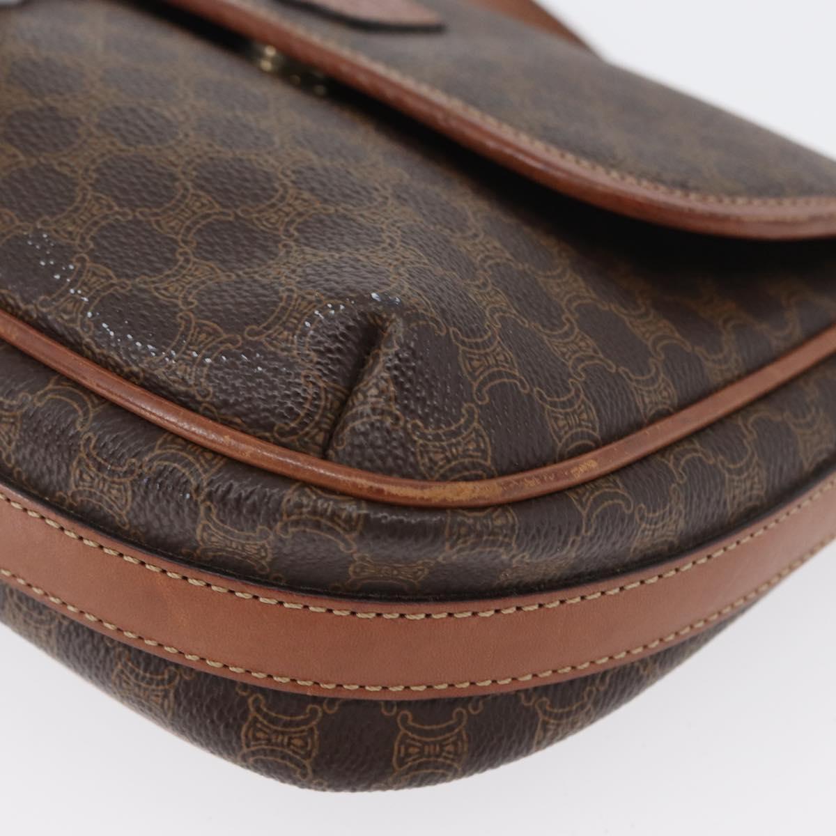 CELINE Macadam Canvas Shoulder Bag PVC Leather Brown Gold Auth fm5173