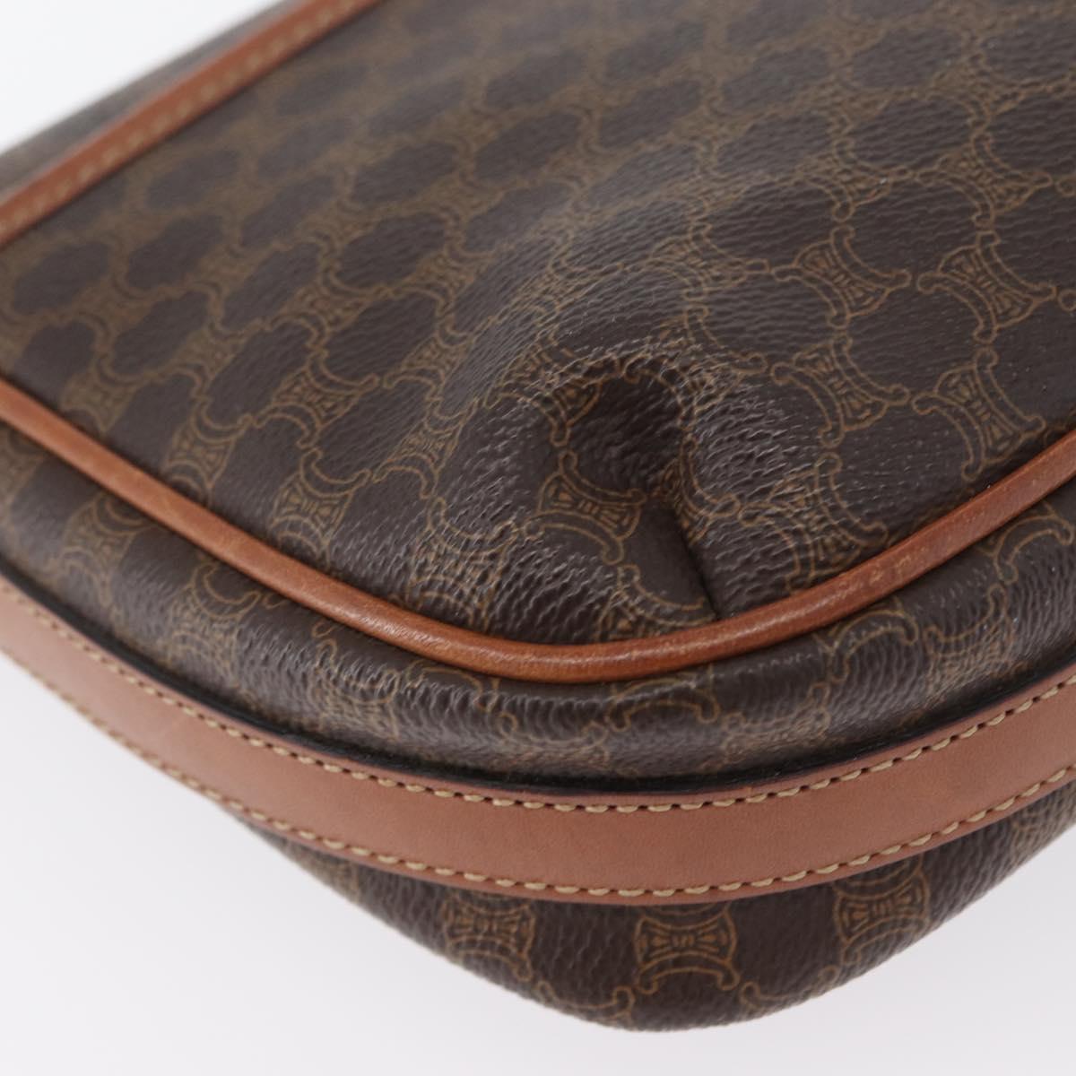 CELINE Macadam Canvas Shoulder Bag PVC Leather Brown Gold Auth fm5173