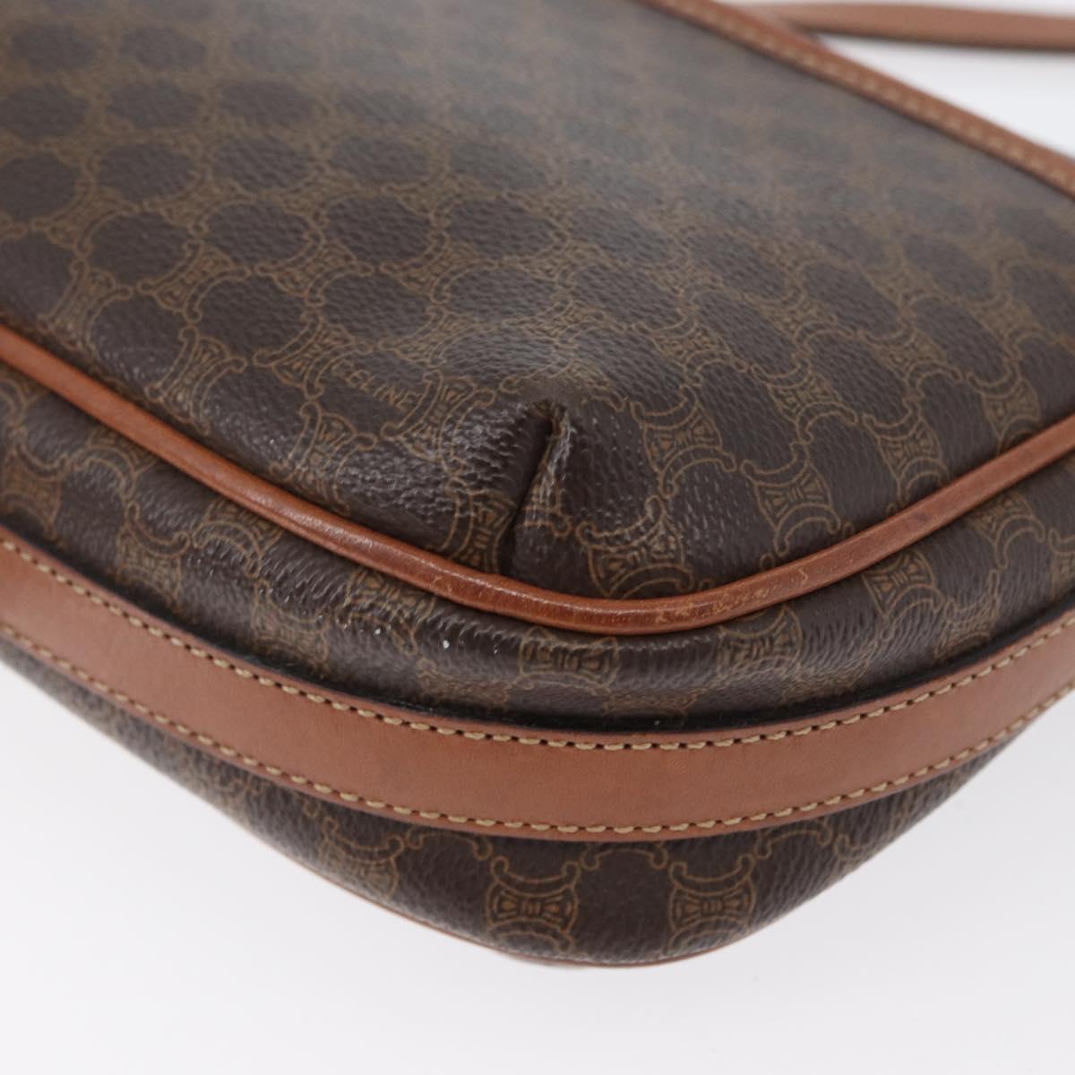 CELINE Macadam Canvas Shoulder Bag PVC Leather Brown Gold Auth fm5173