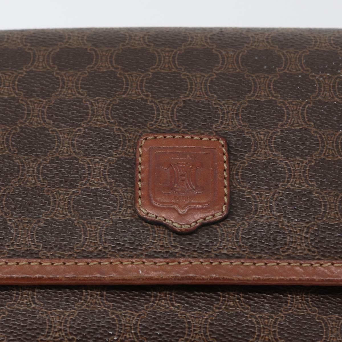 CELINE Macadam Canvas Shoulder Bag PVC Leather Brown Gold Auth fm5173