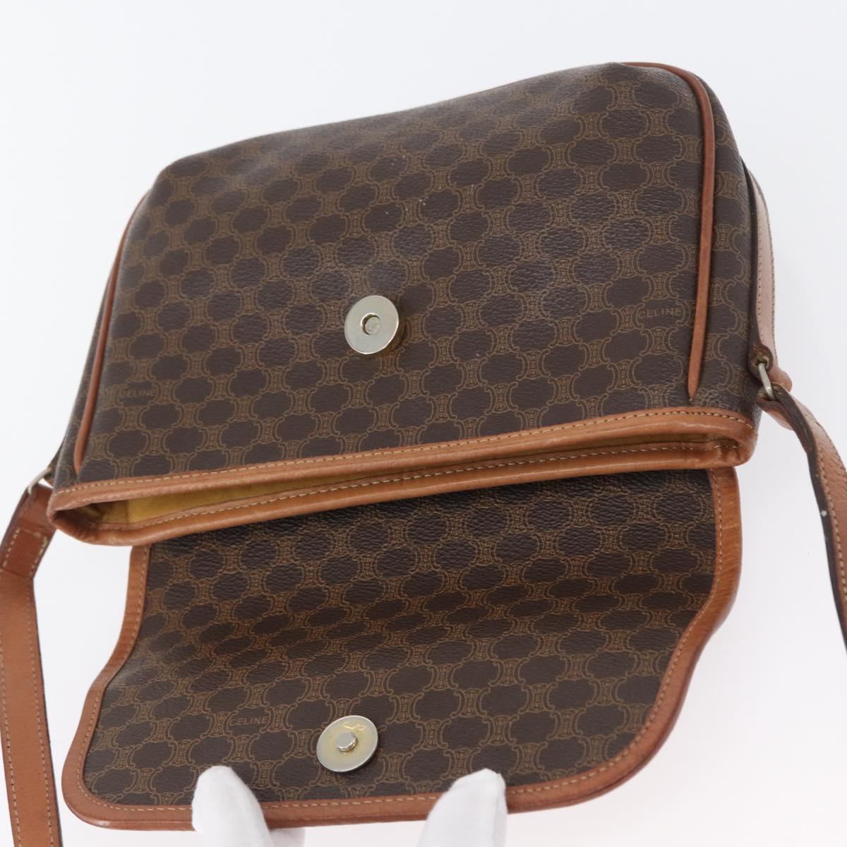 CELINE Macadam Canvas Shoulder Bag PVC Leather Brown Gold Auth fm5173