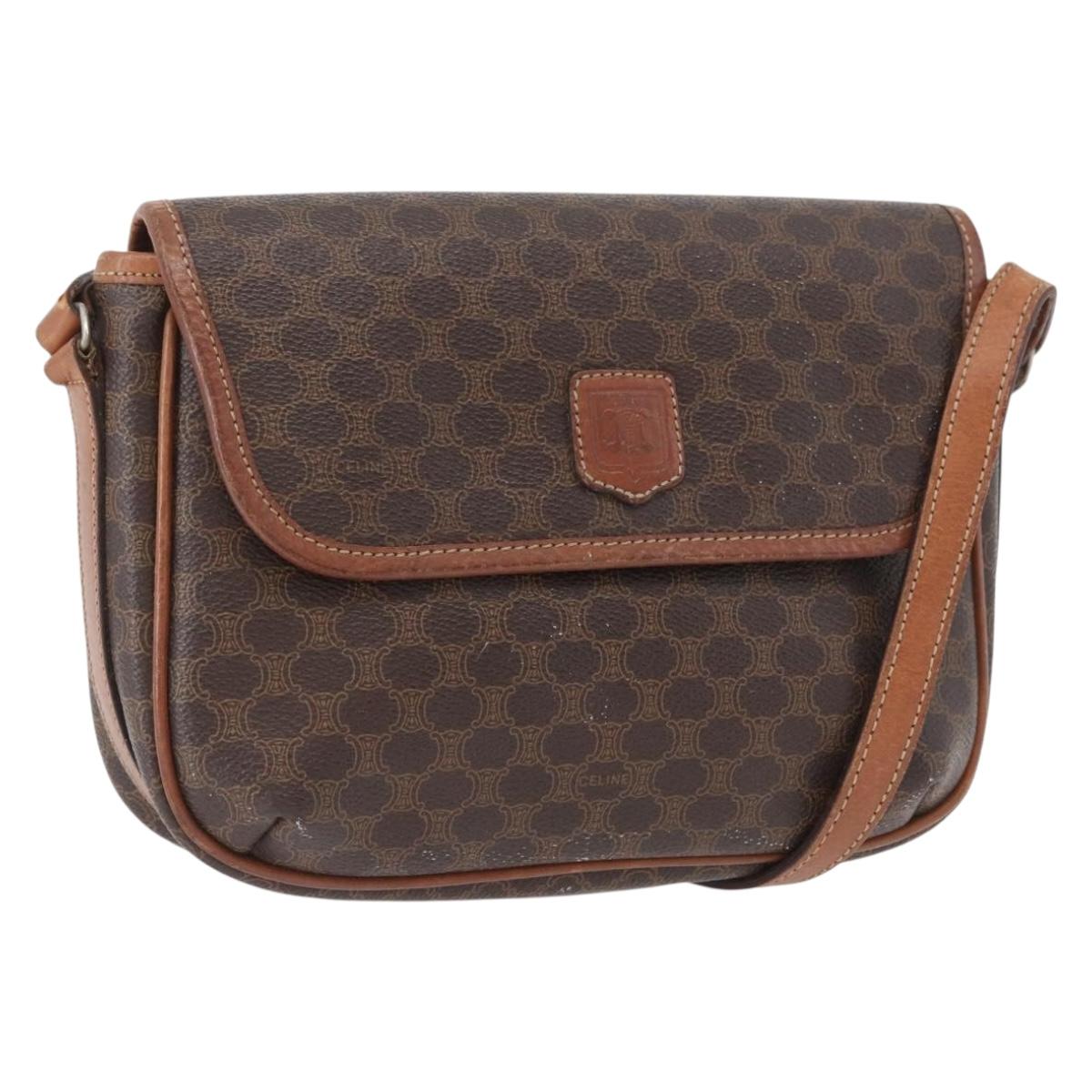 CELINE Macadam Canvas Shoulder Bag PVC Leather Brown Gold Auth fm5173