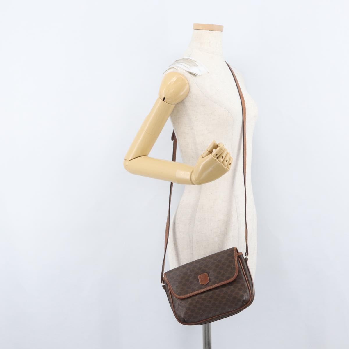 CELINE Macadam Canvas Shoulder Bag PVC Leather Brown Gold Auth fm5173