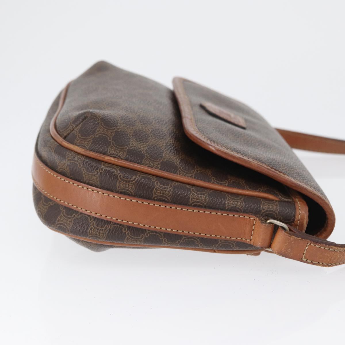 CELINE Macadam Canvas Shoulder Bag PVC Leather Brown Gold Auth fm5173