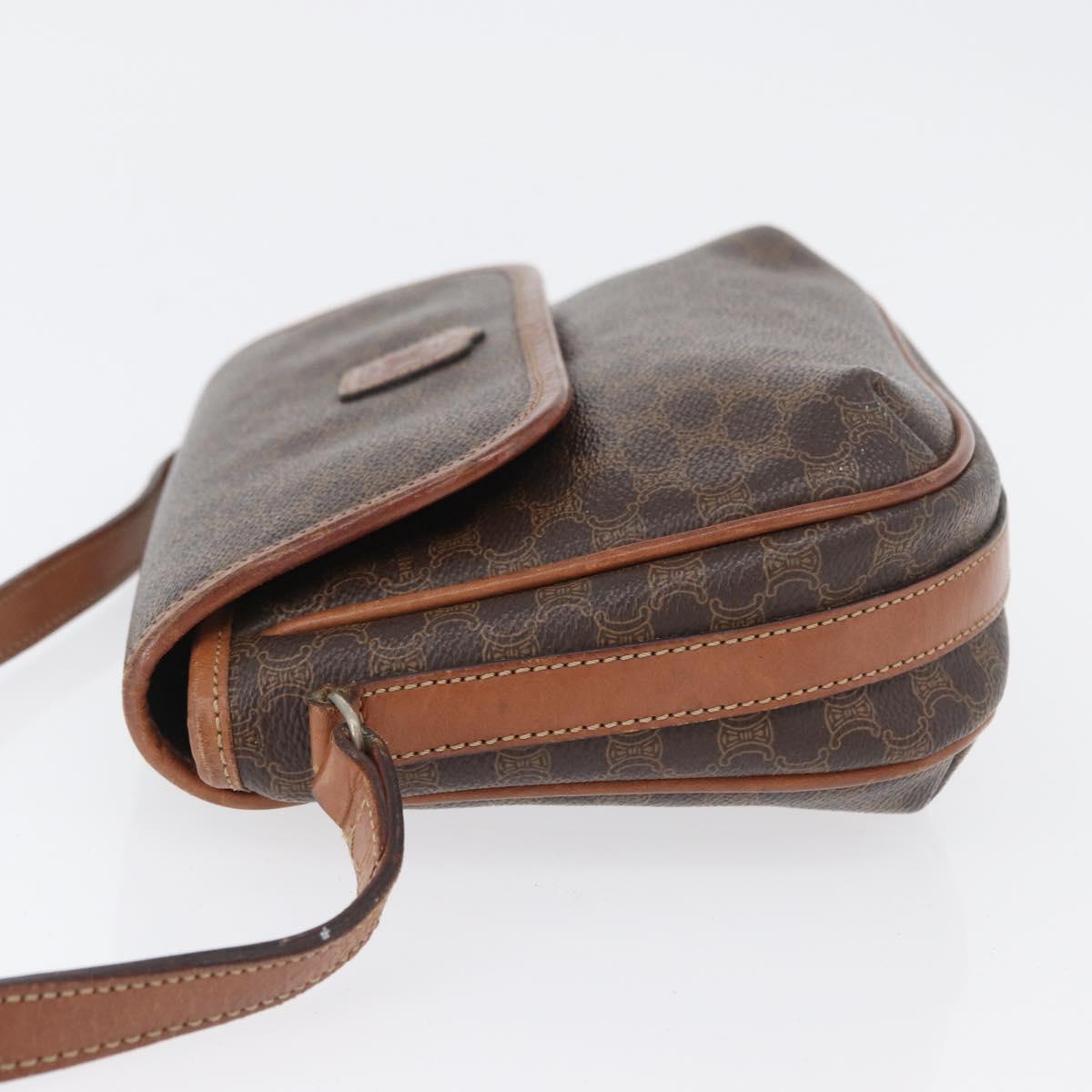 CELINE Macadam Canvas Shoulder Bag PVC Leather Brown Gold Auth fm5173