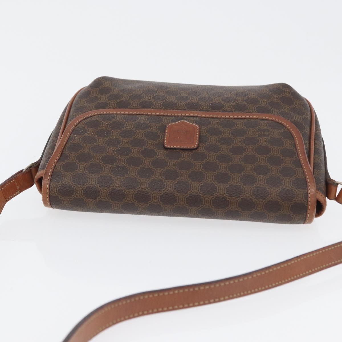 CELINE Macadam Canvas Shoulder Bag PVC Leather Brown Gold Auth fm5173