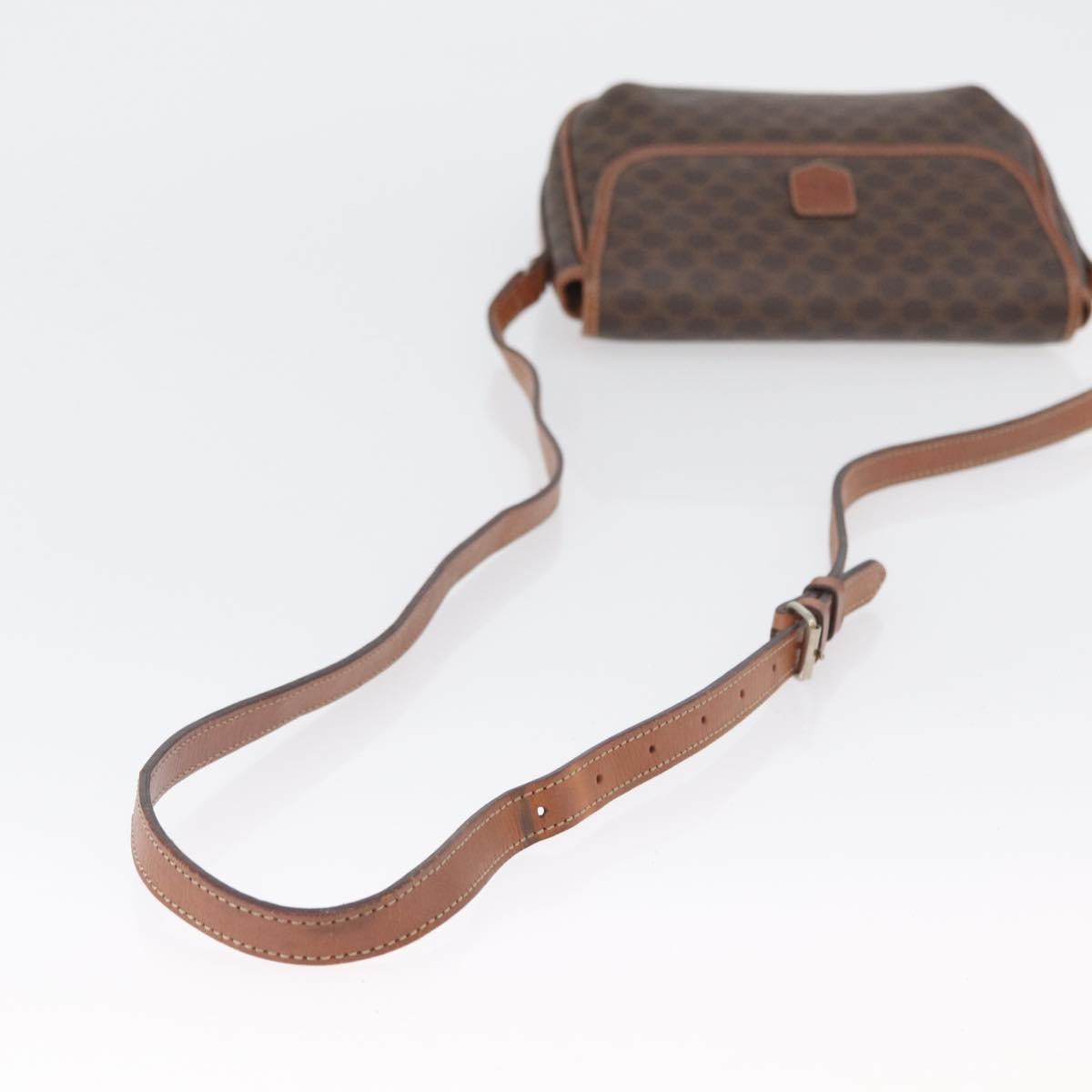 CELINE Macadam Canvas Shoulder Bag PVC Leather Brown Gold Auth fm5173