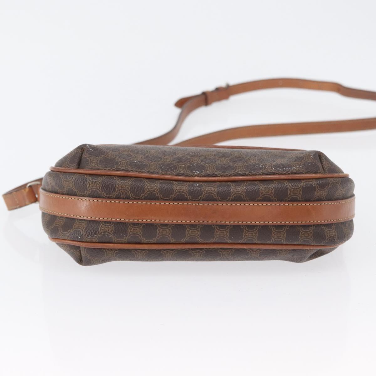 CELINE Macadam Canvas Shoulder Bag PVC Leather Brown Gold Auth fm5173