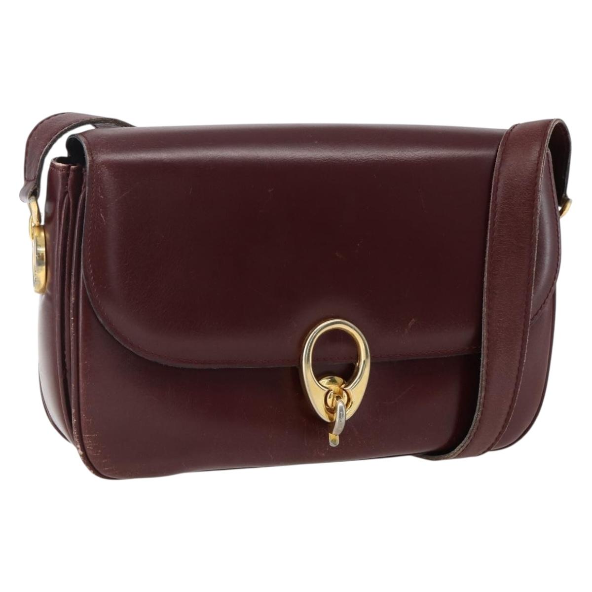 CELINE Shoulder Bag Leather Red Gold Auth fm5174