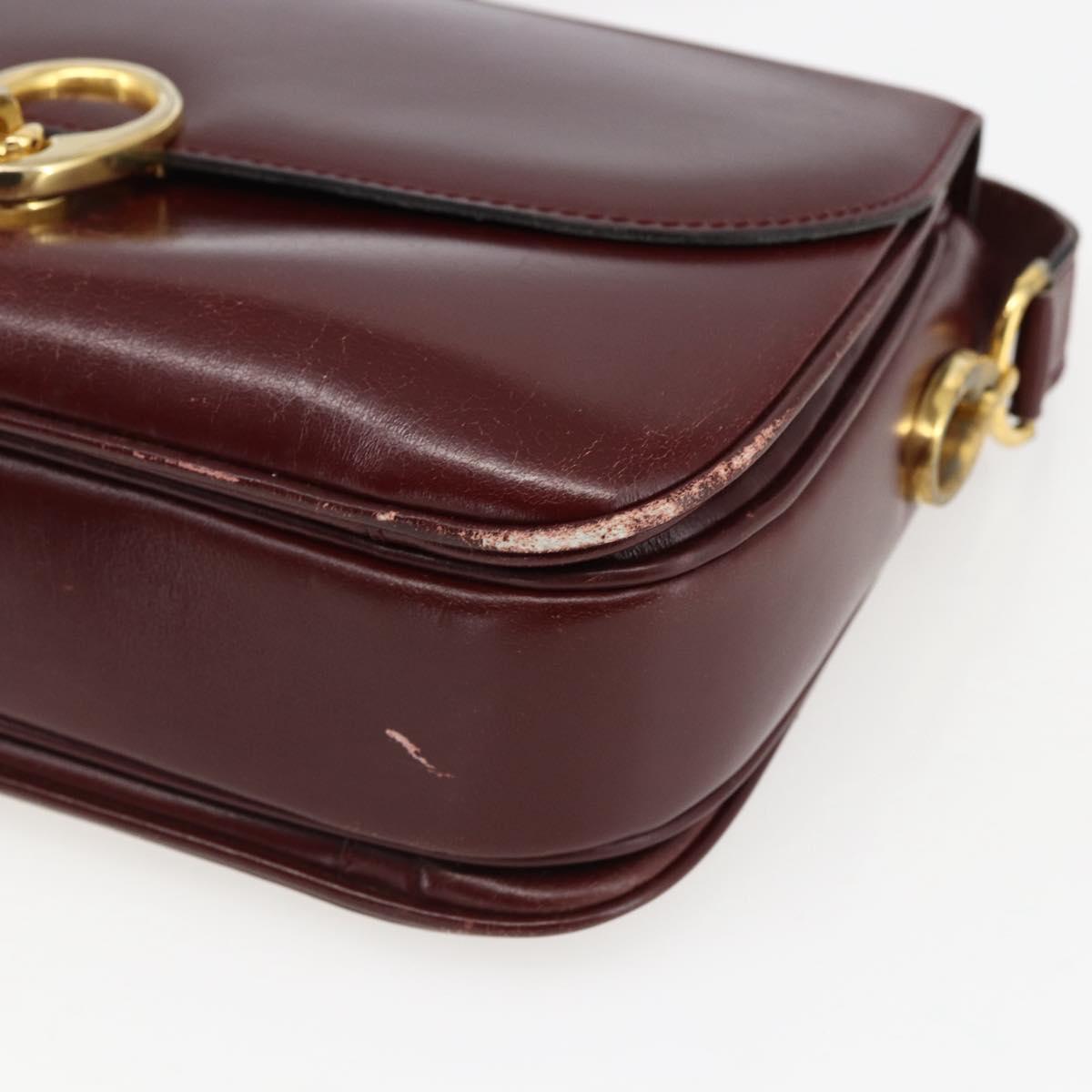 CELINE Shoulder Bag Leather Red Gold Auth fm5174