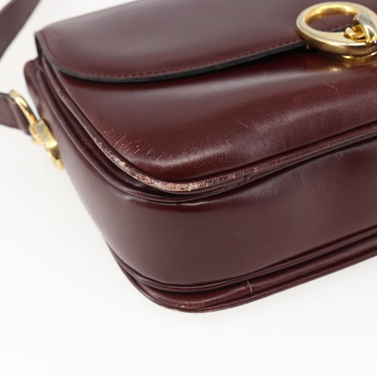 CELINE Shoulder Bag Leather Red Gold Auth fm5174