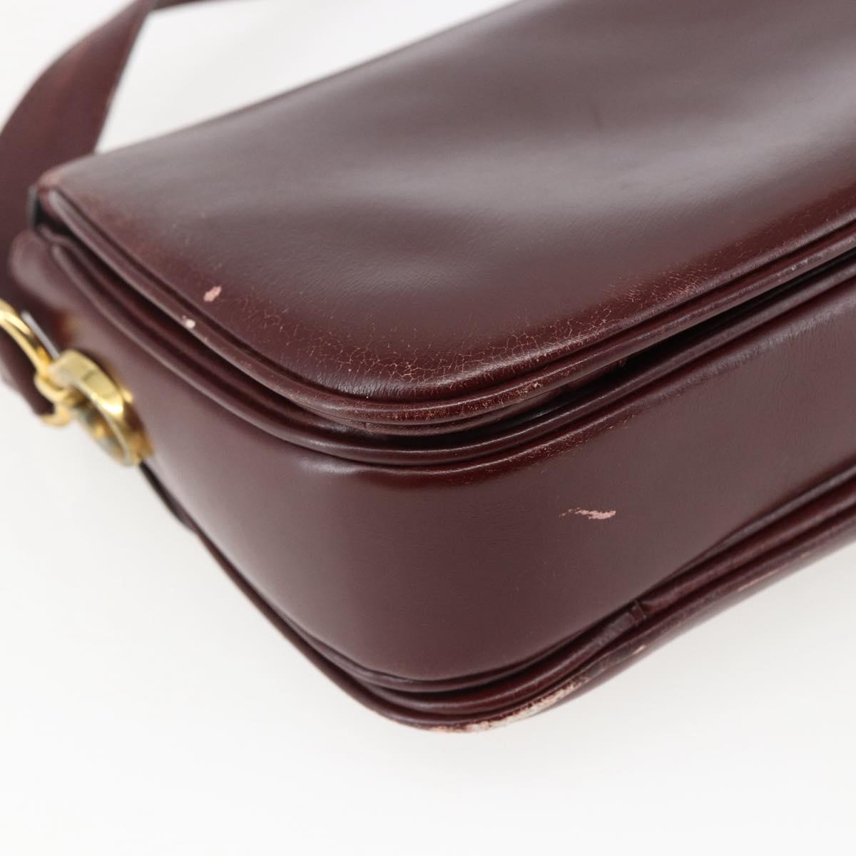 CELINE Shoulder Bag Leather Red Gold Auth fm5174