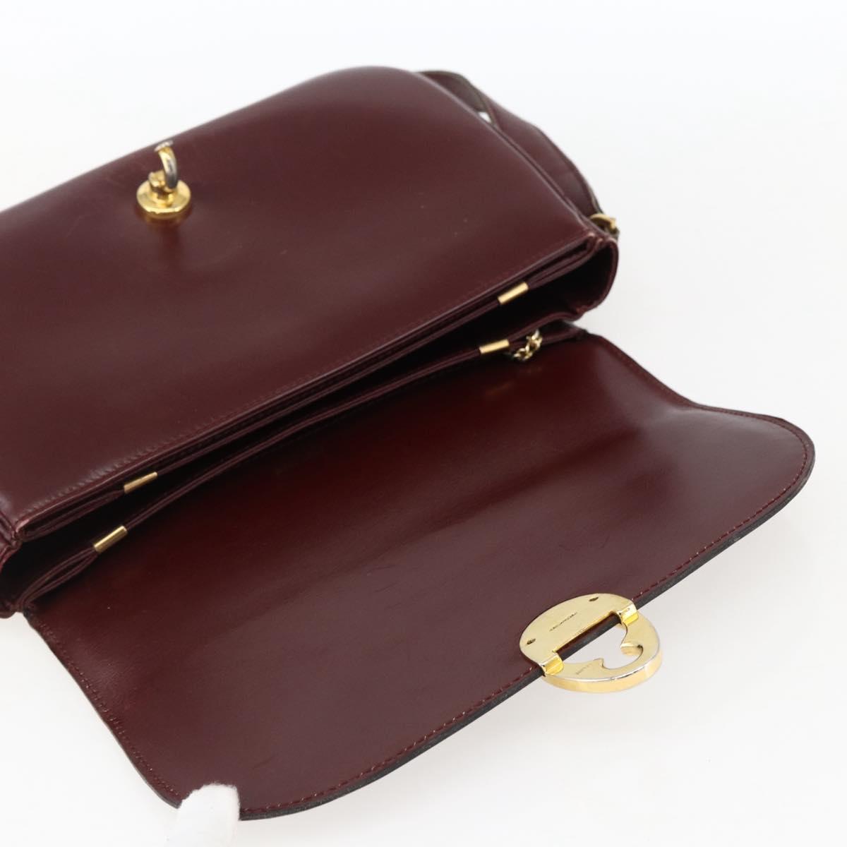CELINE Shoulder Bag Leather Red Gold Auth fm5174