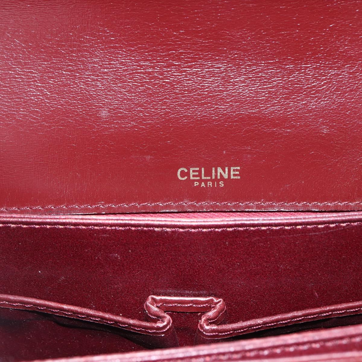 CELINE Shoulder Bag Leather Red Gold Auth fm5174