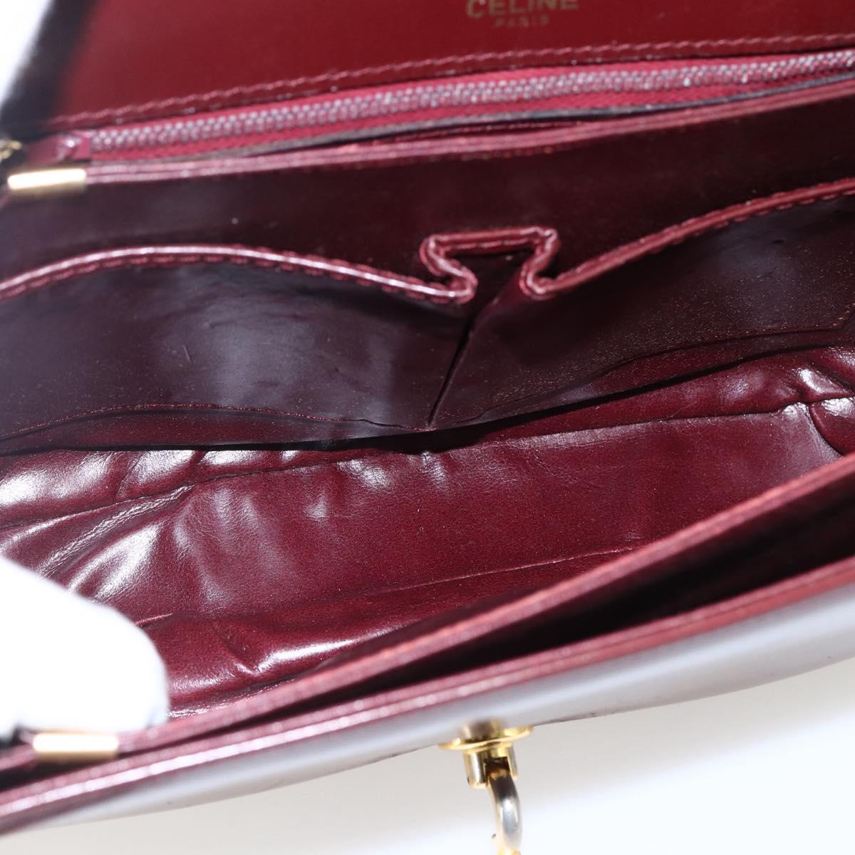 CELINE Shoulder Bag Leather Red Gold Auth fm5174