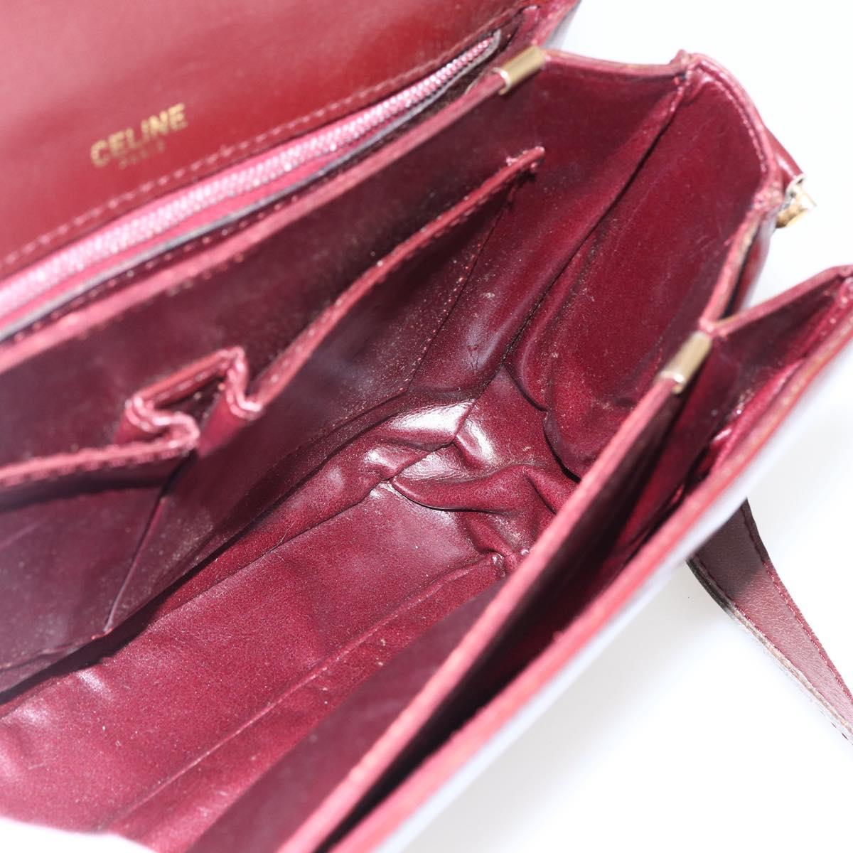 CELINE Shoulder Bag Leather Red Gold Auth fm5174