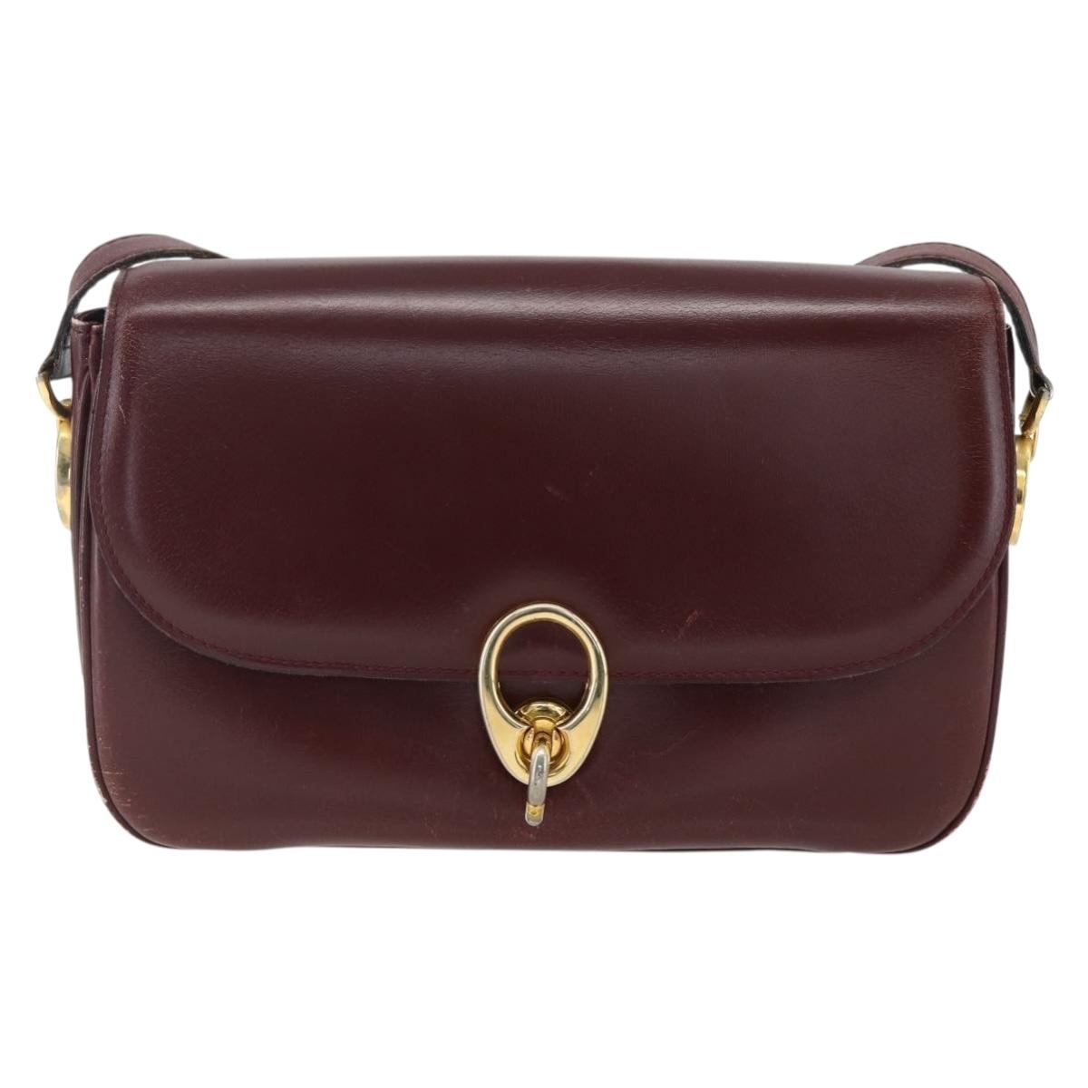 CELINE Shoulder Bag Leather Red Gold Auth fm5174