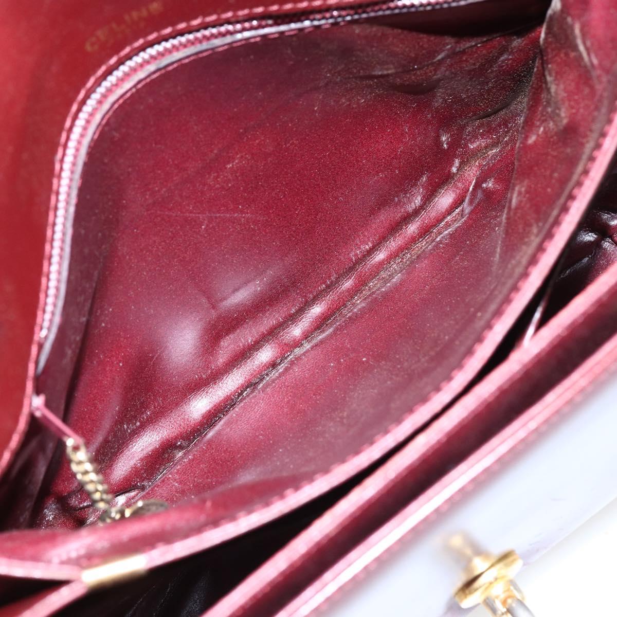 CELINE Shoulder Bag Leather Red Gold Auth fm5174