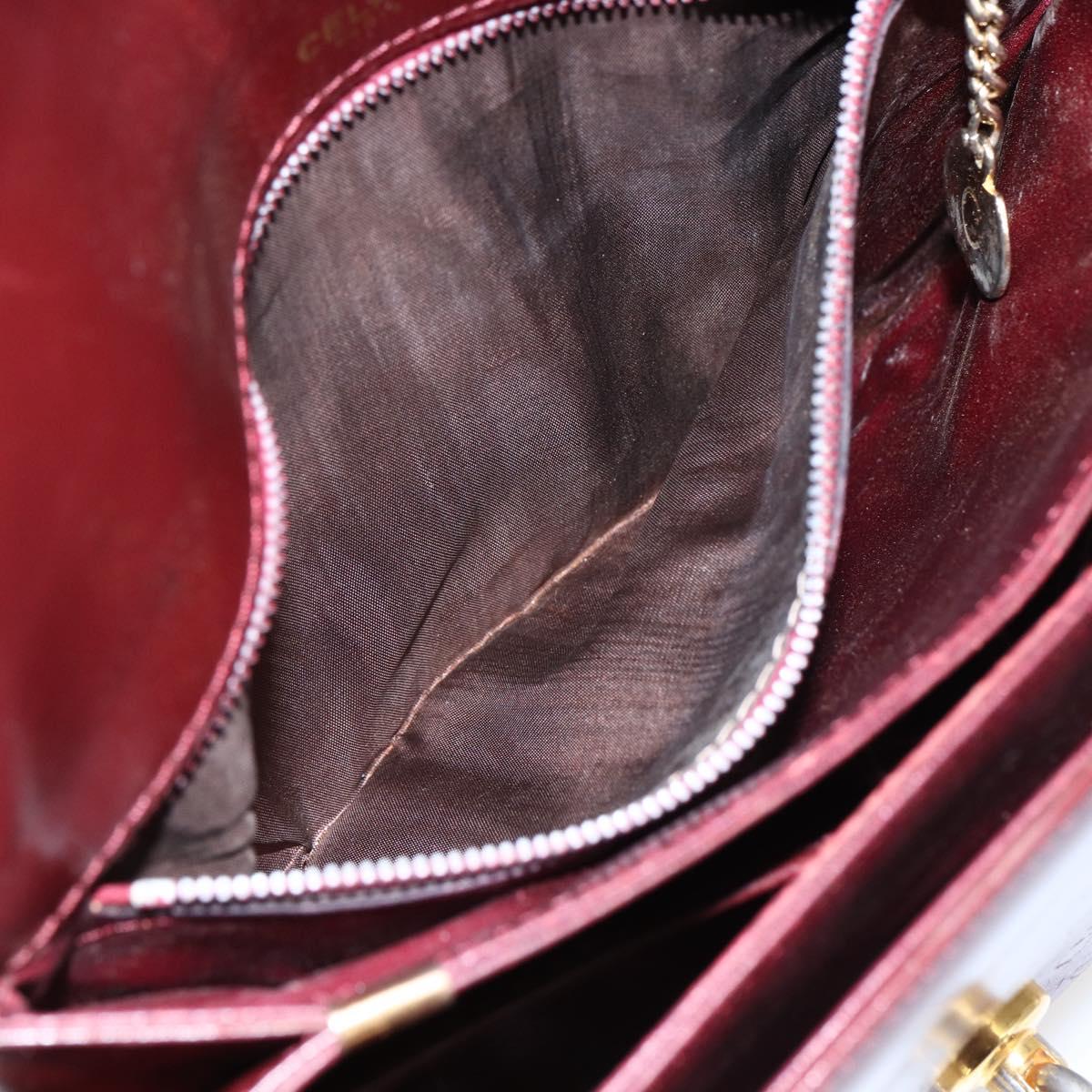 CELINE Shoulder Bag Leather Red Gold Auth fm5174