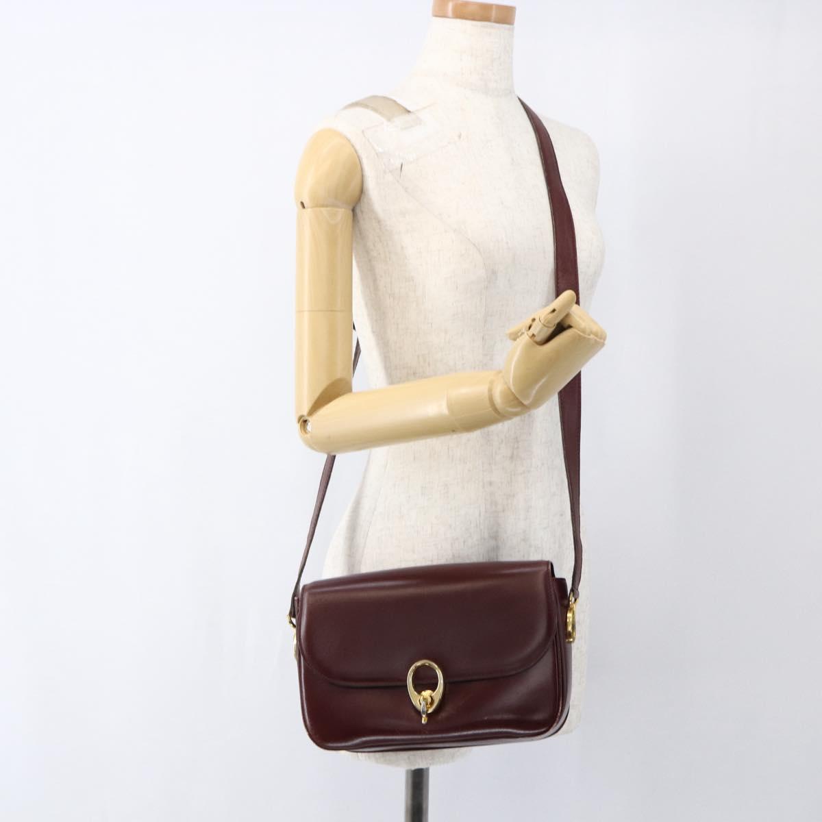 CELINE Shoulder Bag Leather Red Gold Auth fm5174
