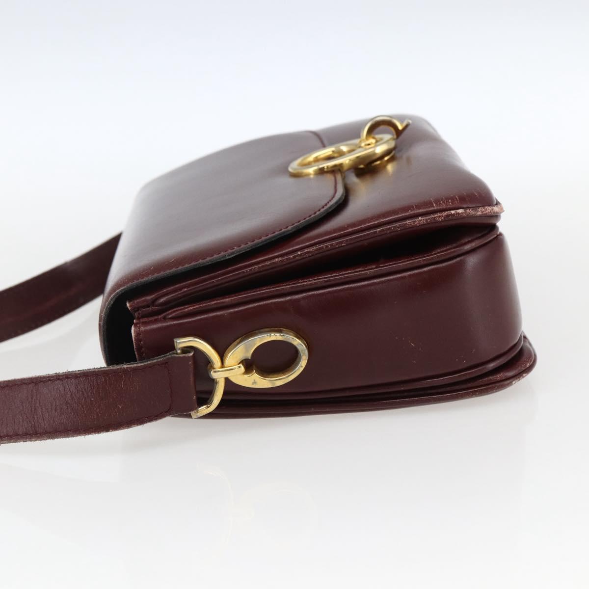 CELINE Shoulder Bag Leather Red Gold Auth fm5174