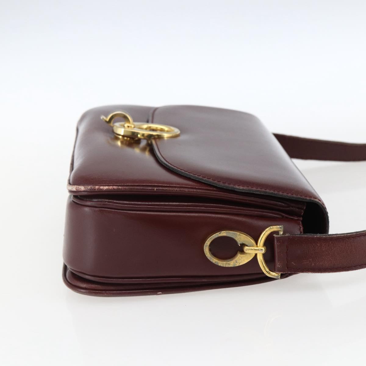 CELINE Shoulder Bag Leather Red Gold Auth fm5174