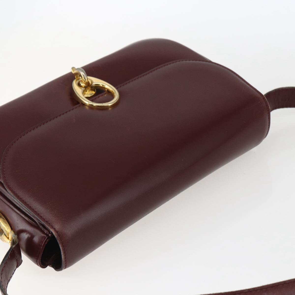 CELINE Shoulder Bag Leather Red Gold Auth fm5174