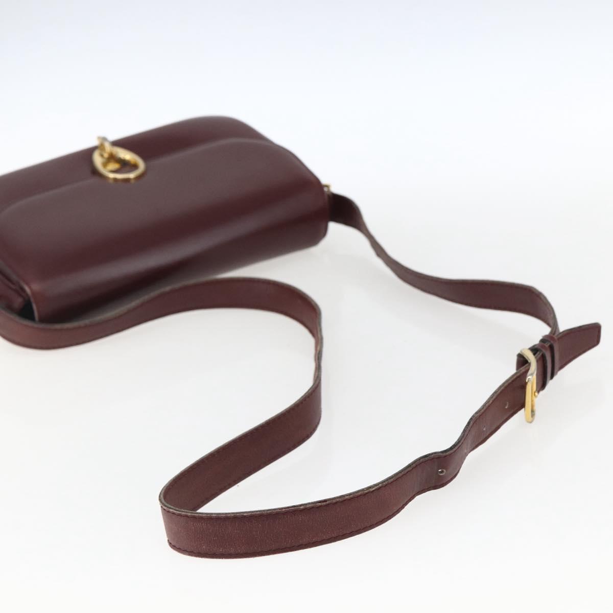 CELINE Shoulder Bag Leather Red Gold Auth fm5174