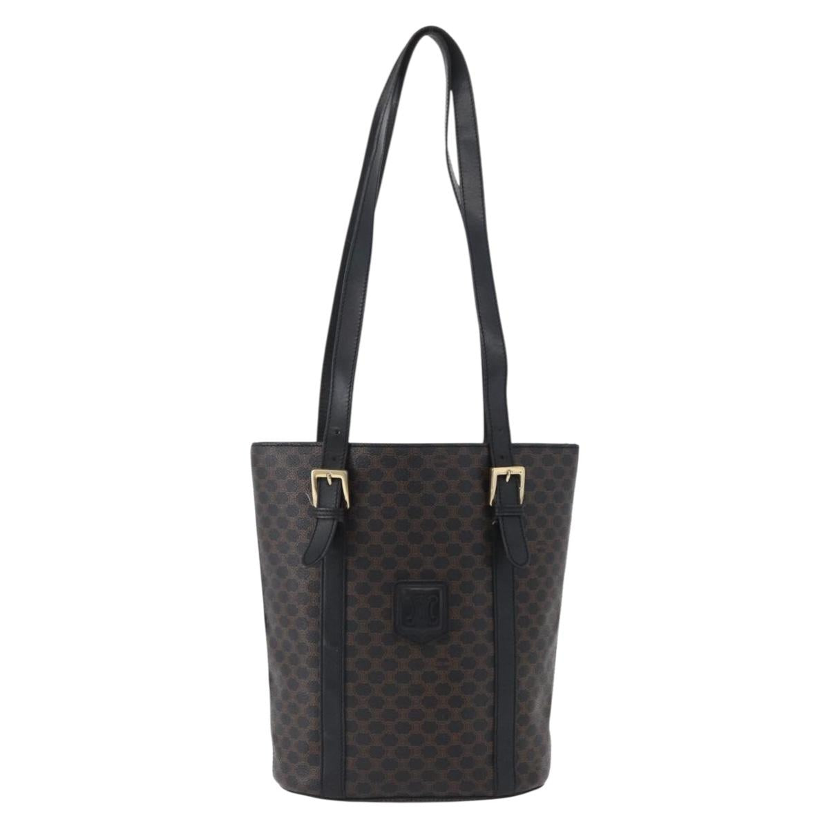 CELINE Macadam Canvas Tote Bag PVC Leather Black Gold Auth fm5176