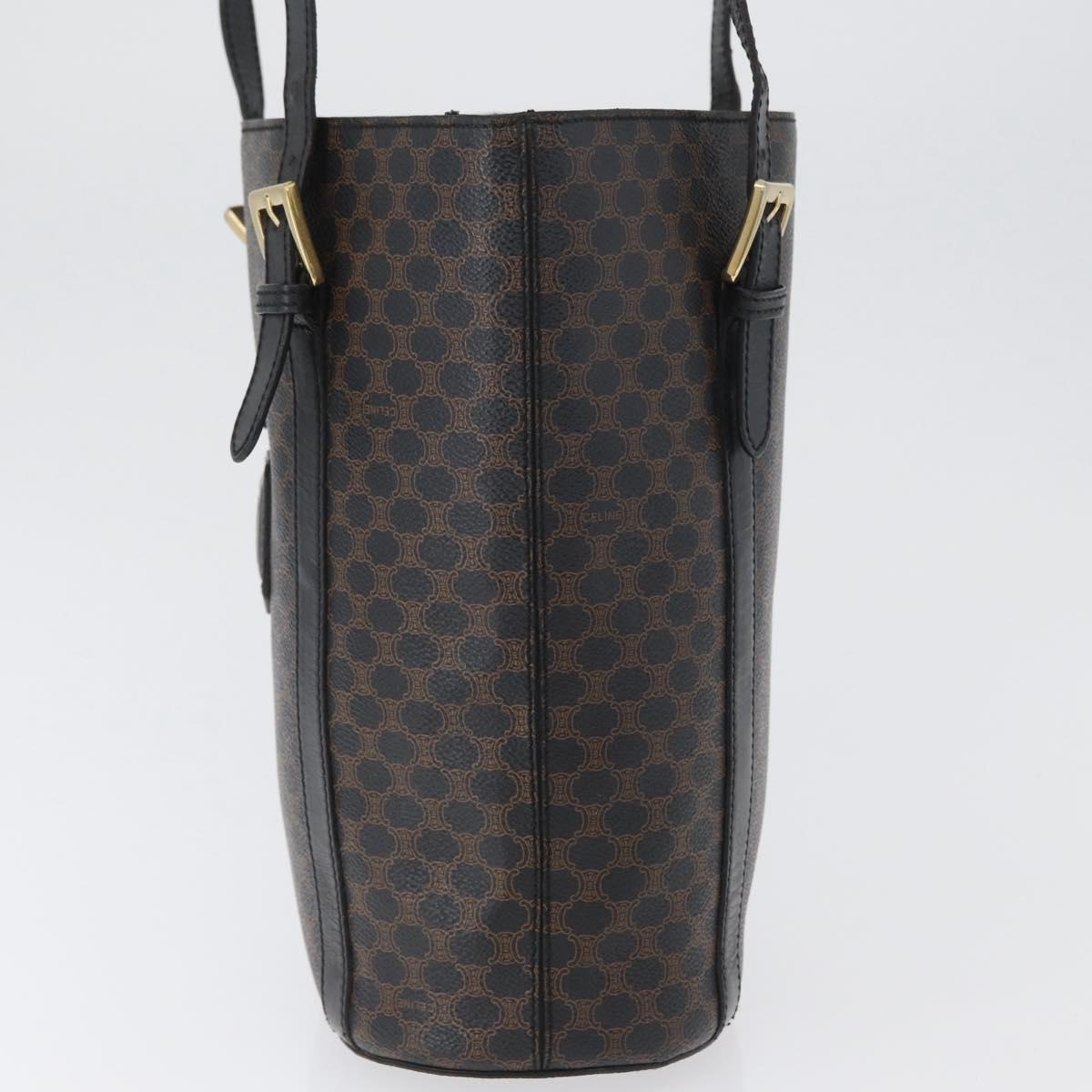 CELINE Macadam Canvas Tote Bag PVC Leather Black Gold Auth fm5176