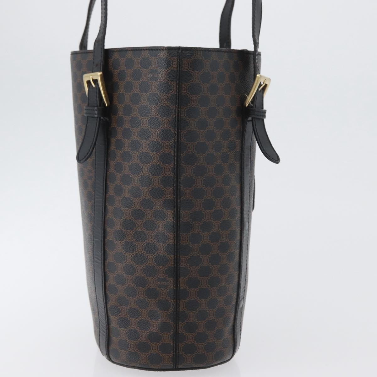 CELINE Macadam Canvas Tote Bag PVC Leather Black Gold Auth fm5176