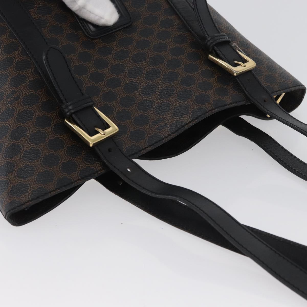 CELINE Macadam Canvas Tote Bag PVC Leather Black Gold Auth fm5176