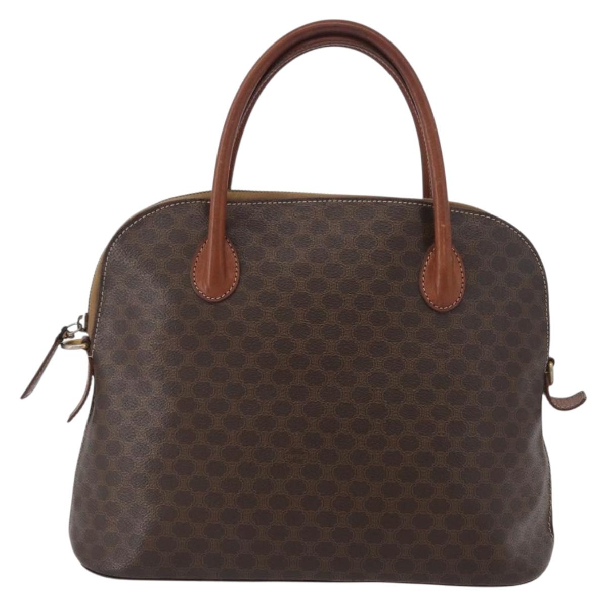 CELINE Macadam Canvas Hand Bag PVC Leather Brown Gold Auth fm5177