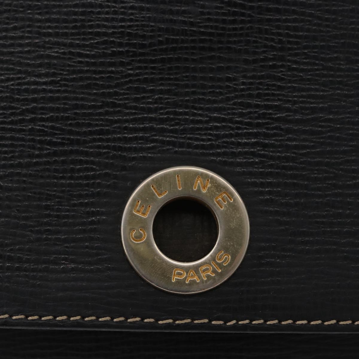 CELINE Circle Shoulder Bag Leather Black Gold Auth fm5181