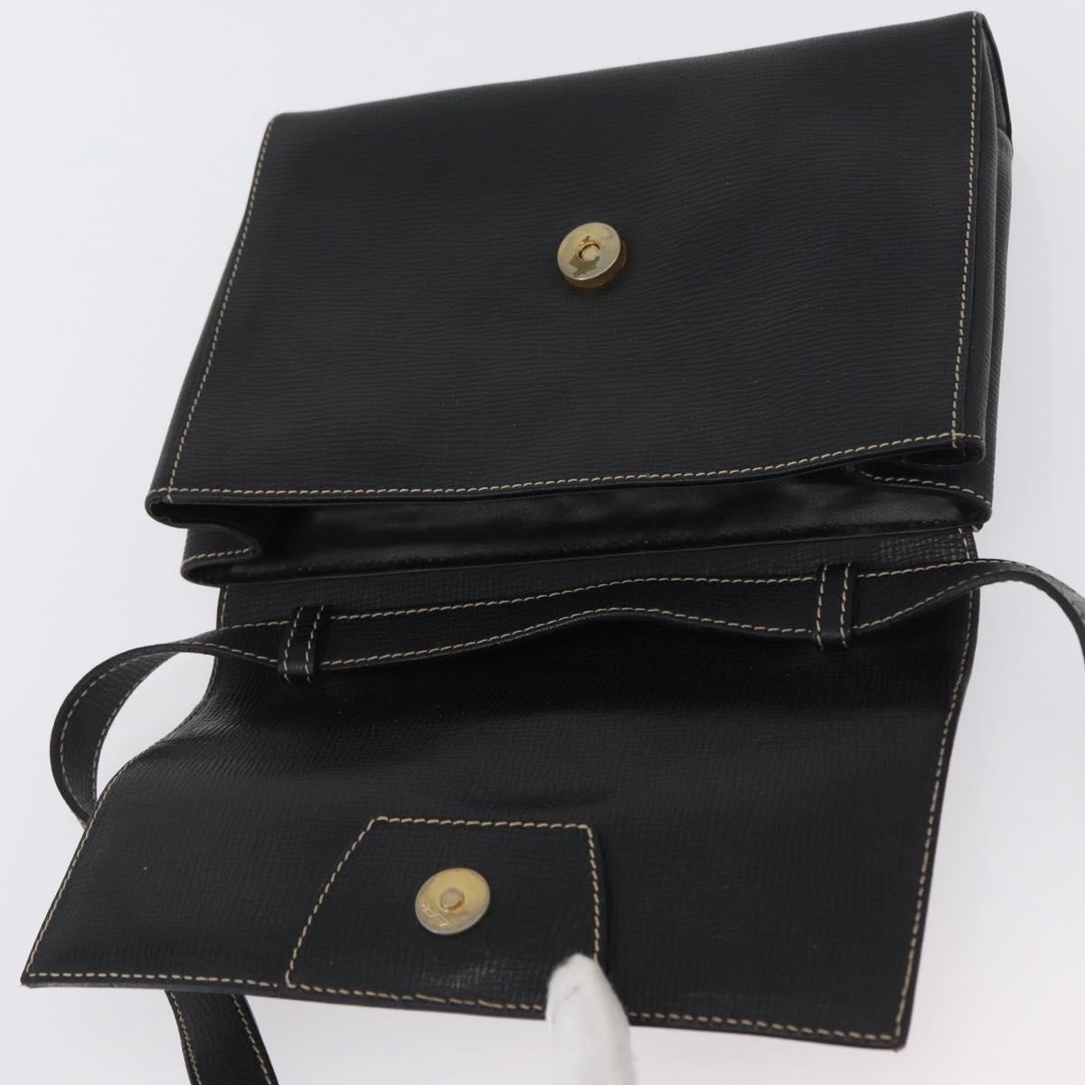 CELINE Circle Shoulder Bag Leather Black Gold Auth fm5181