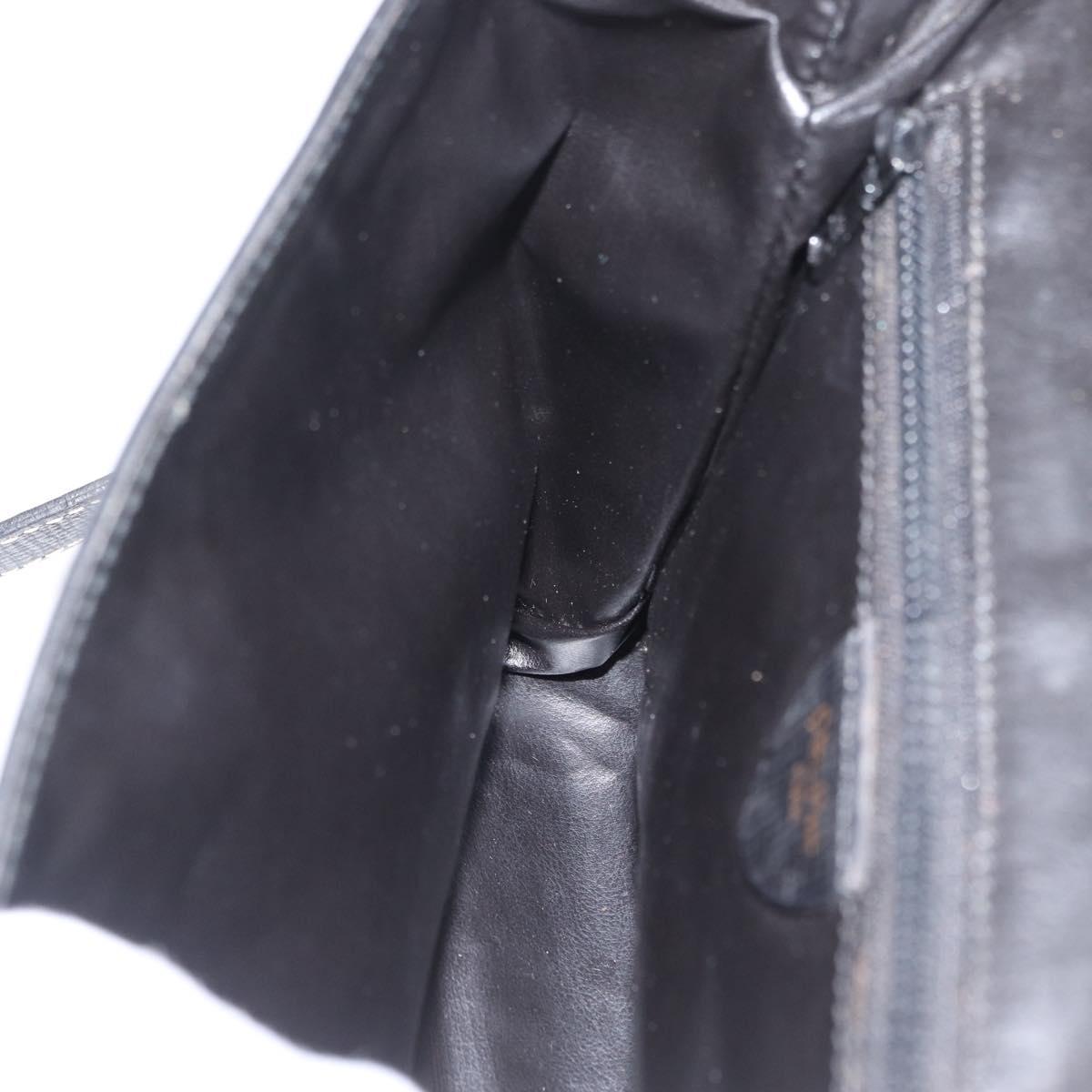 CELINE Circle Shoulder Bag Leather Black Gold Auth fm5181