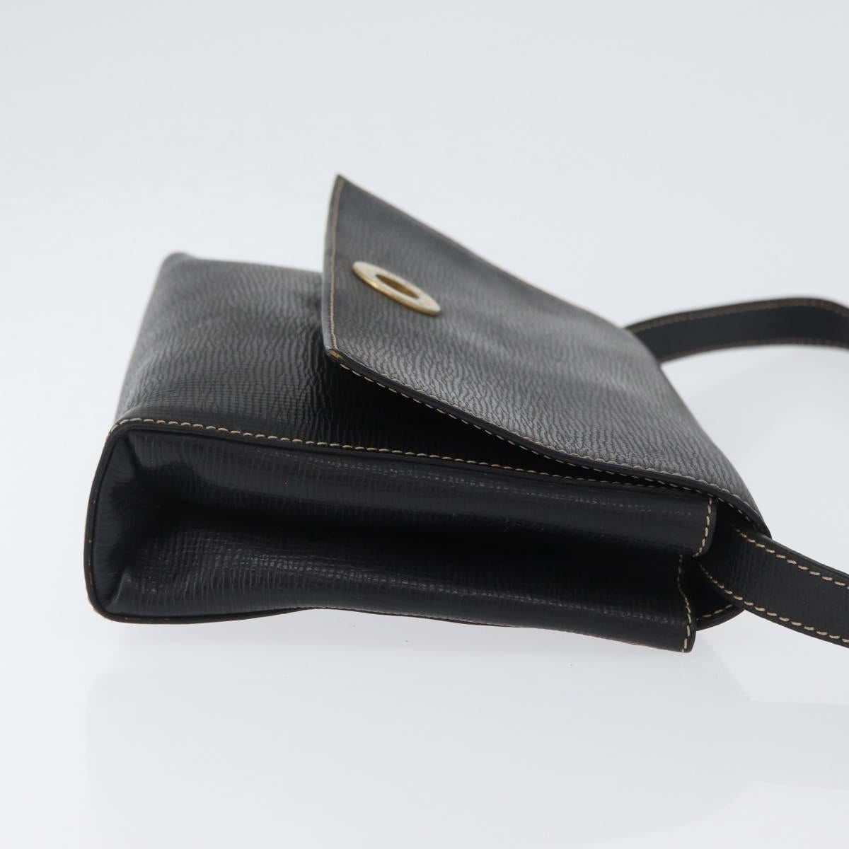 CELINE Circle Shoulder Bag Leather Black Gold Auth fm5181