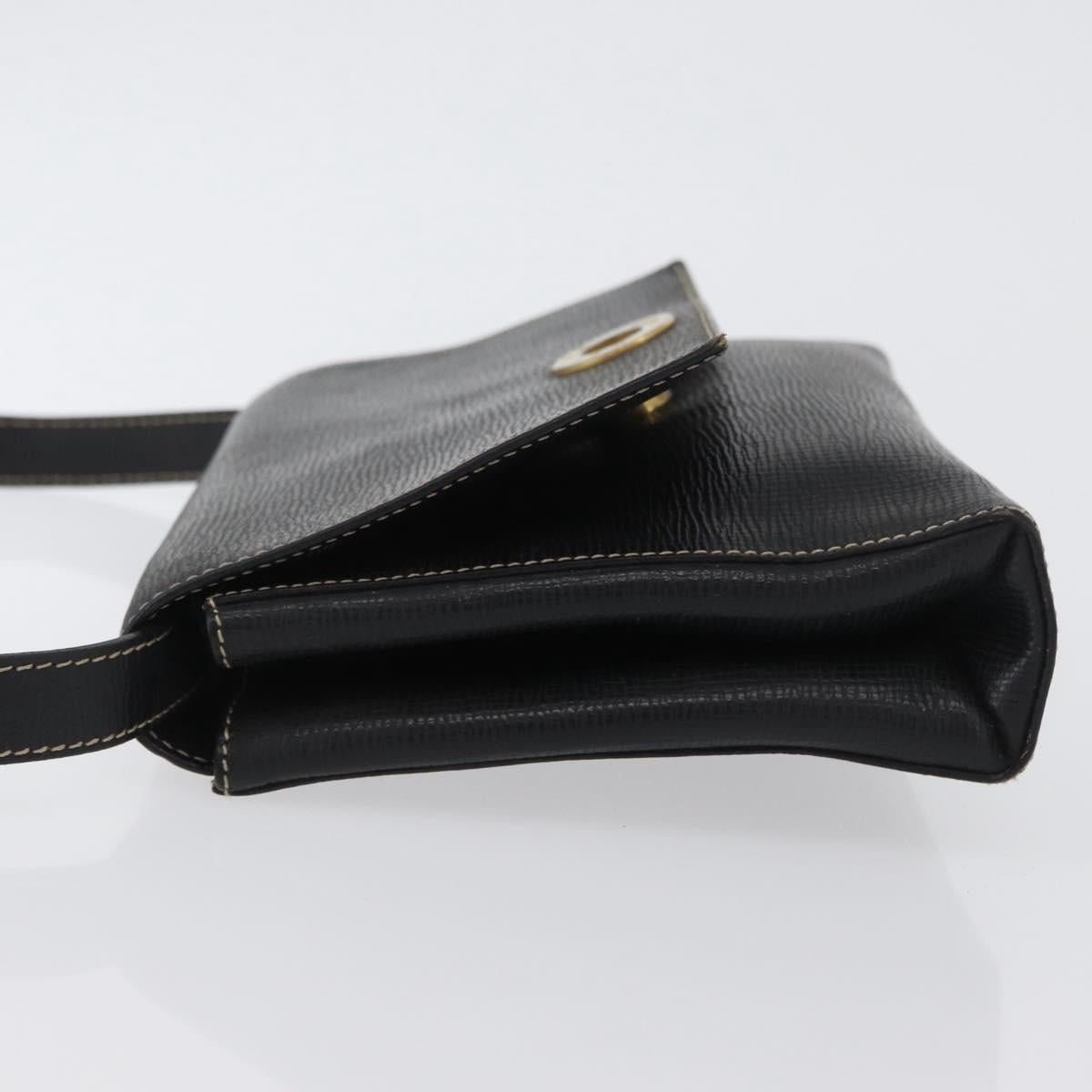CELINE Circle Shoulder Bag Leather Black Gold Auth fm5181