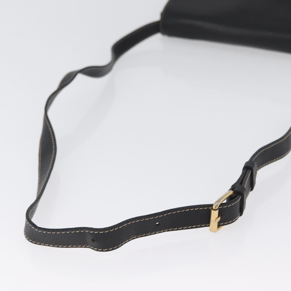 CELINE Circle Shoulder Bag Leather Black Gold Auth fm5181