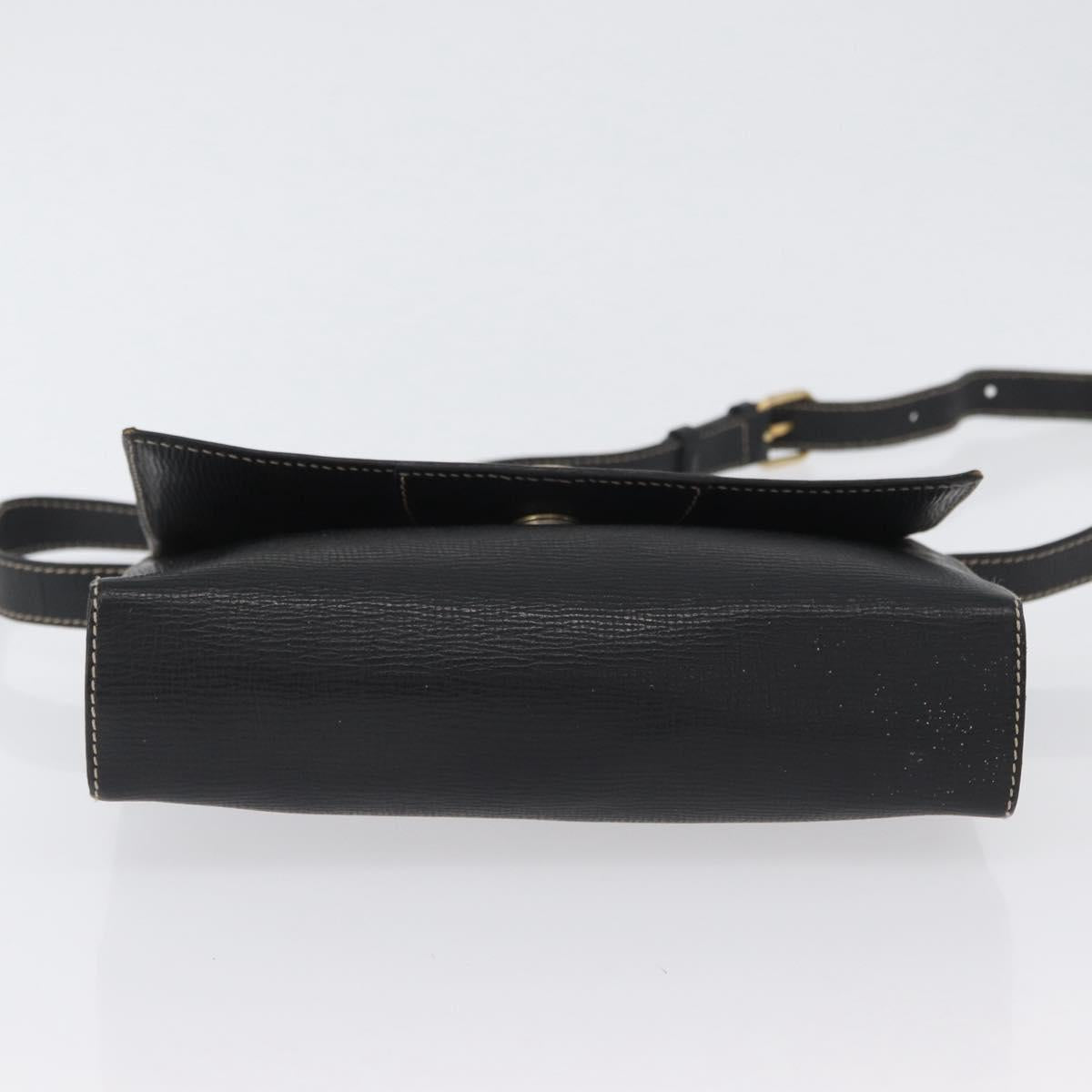 CELINE Circle Shoulder Bag Leather Black Gold Auth fm5181
