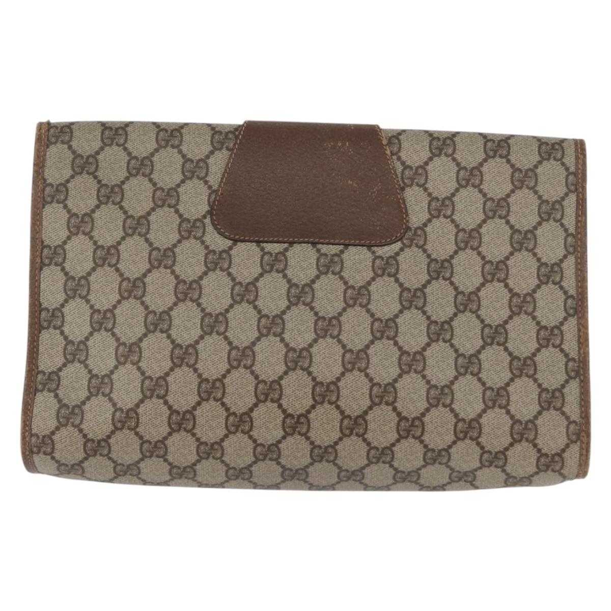 GUCCI GG Supreme Web Sherry Line Clutch Bag PVC Beige 156 01 031 Auth fm5185
