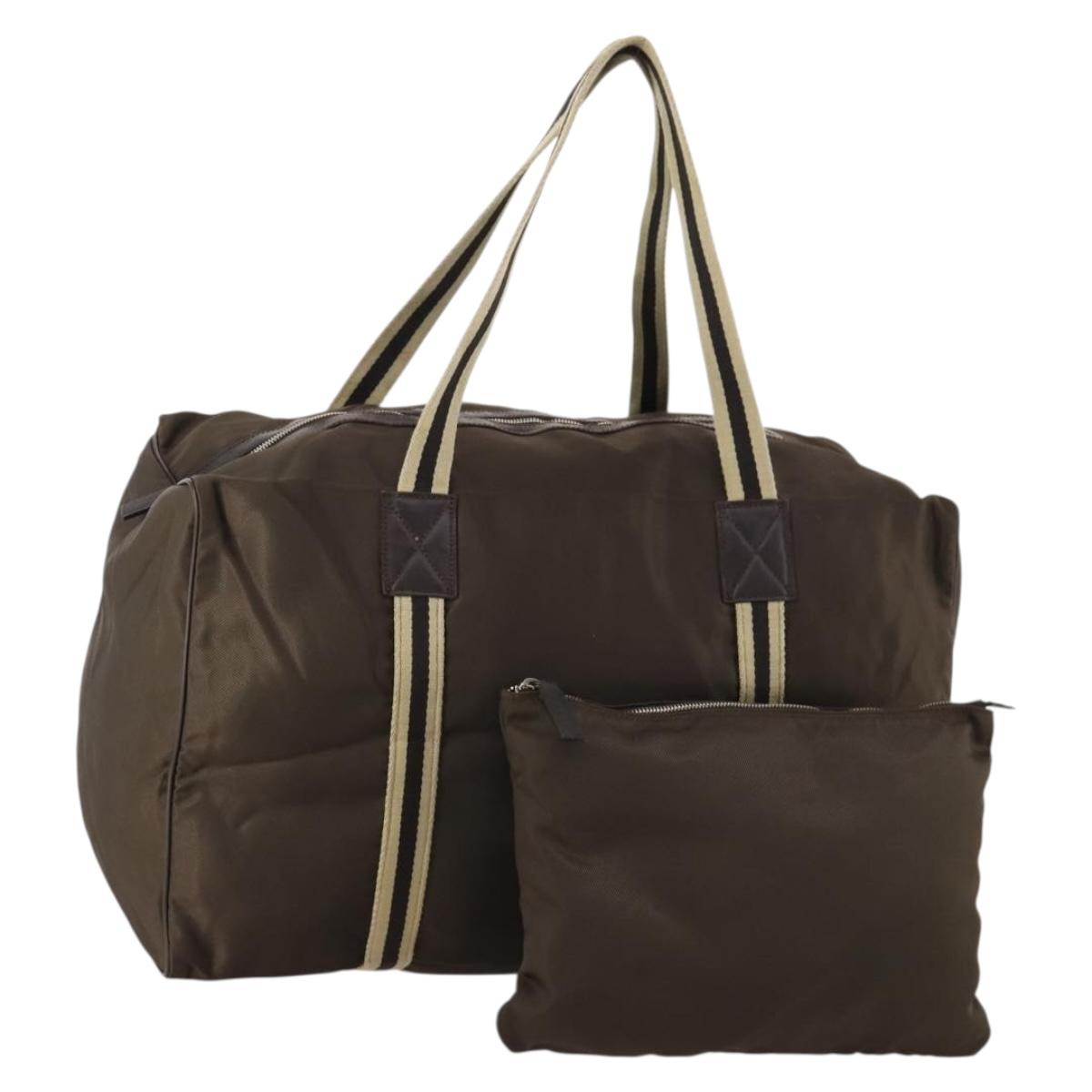 GUCCI Sherry Line Boston Bag Nylon Brown Silver 012 8657 Auth fm5186
