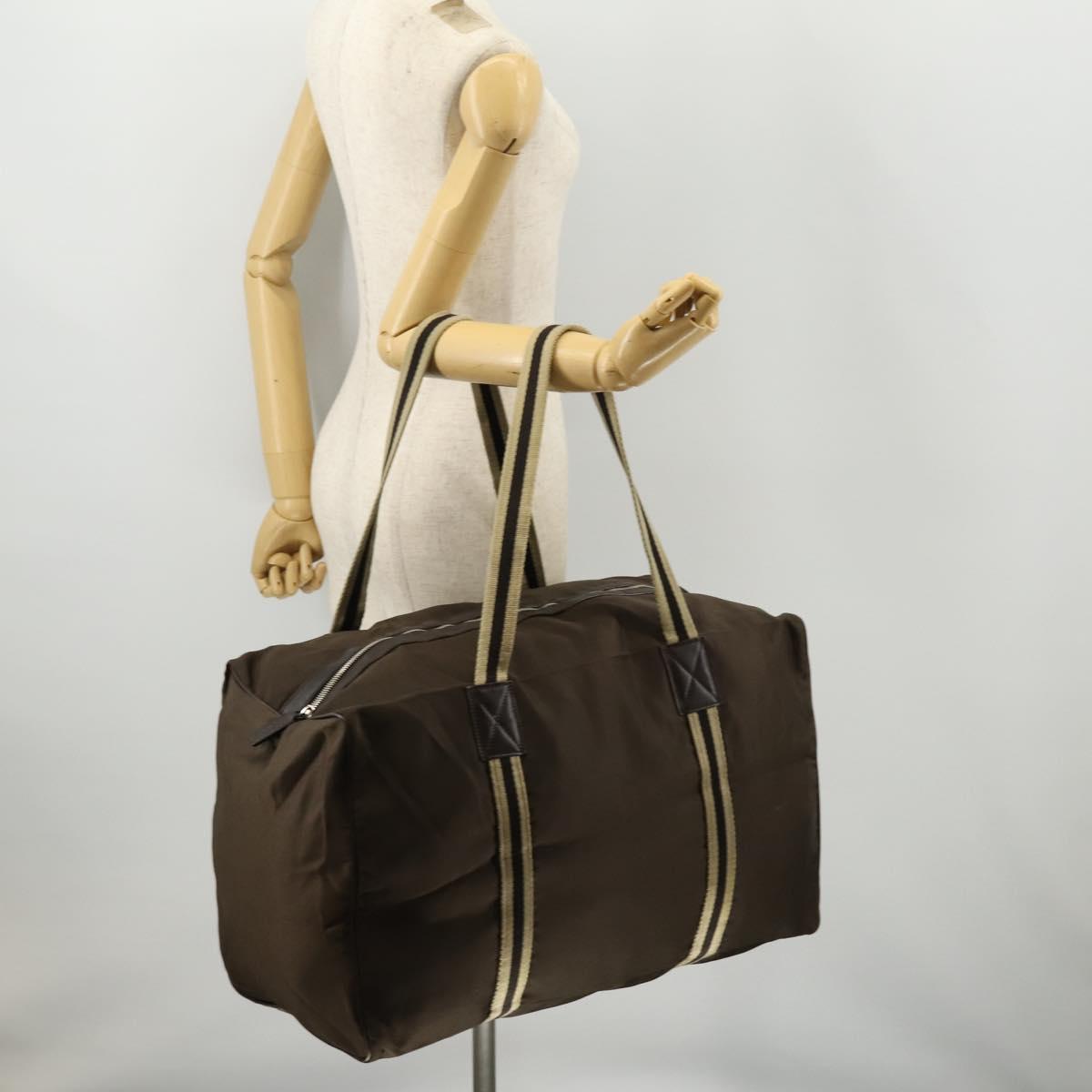 GUCCI Sherry Line Boston Bag Nylon Brown Silver 012 8657 Auth fm5186