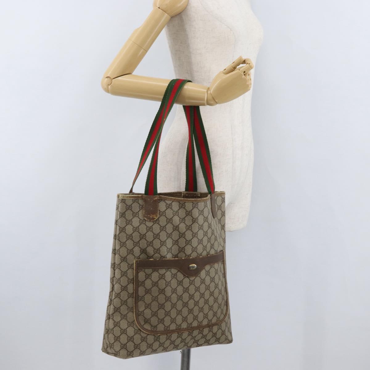 GUCCI GG Supreme Web Sherry Line Tote Bag PVC Beige Gold 39 02 003 Auth fm5189