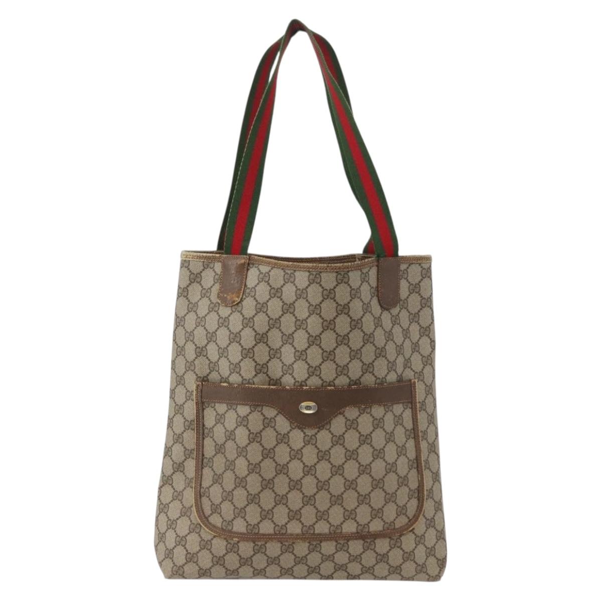 GUCCI GG Supreme Web Sherry Line Tote Bag PVC Beige Gold 39 02 003 Auth fm5189