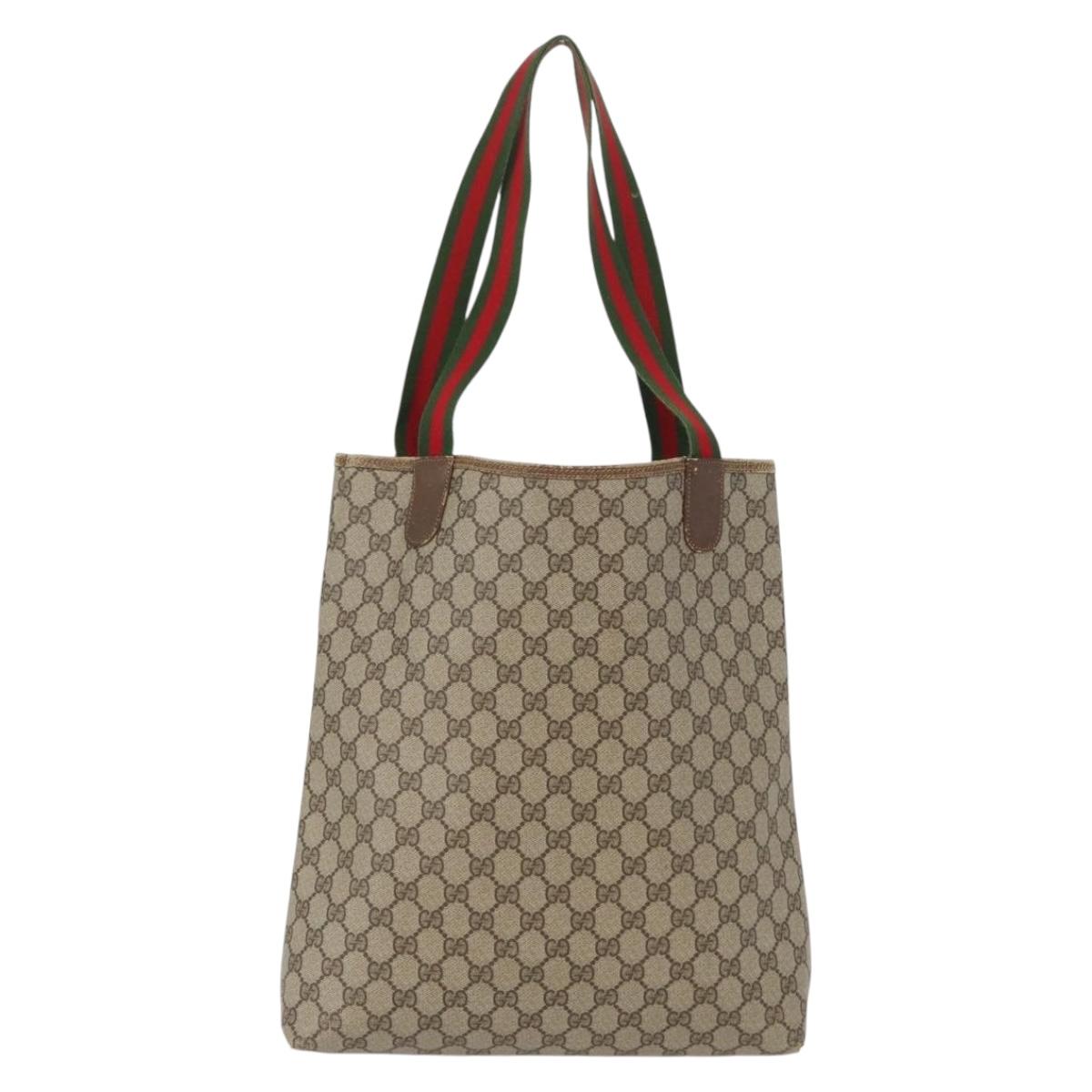 GUCCI GG Supreme Web Sherry Line Tote Bag PVC Beige Gold 39 02 003 Auth fm5189
