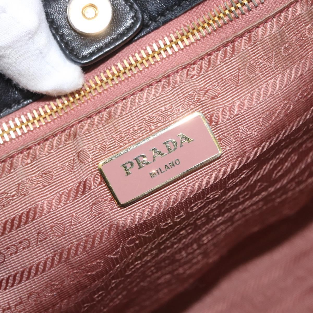 PRADA Hand Bag Nylon Black Gold Auth fm5210
