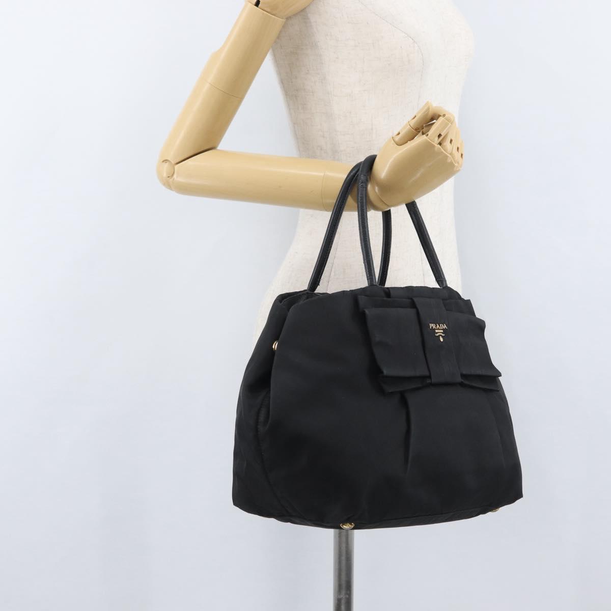PRADA Hand Bag Nylon Black Gold Auth fm5210
